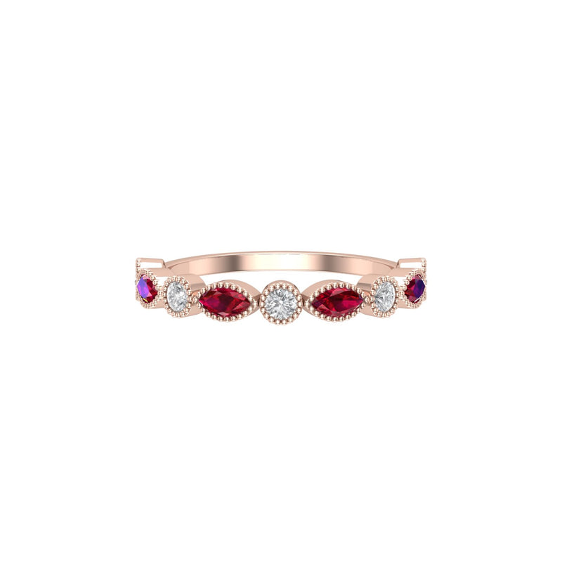 Ruby and Diamond Stackable Marquise Band