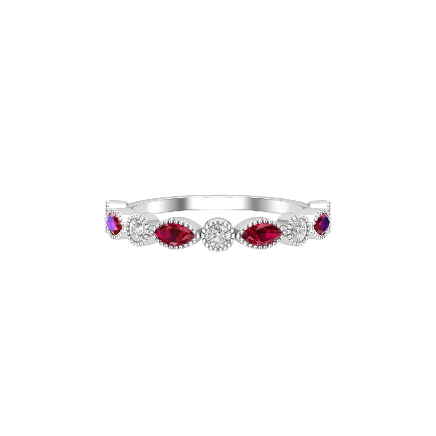 Solid Gold Ruby and Diamond Stackable Marquise Band