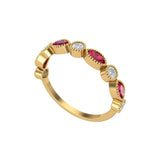 Solid Gold Ruby and Diamond Stackable Marquise Band