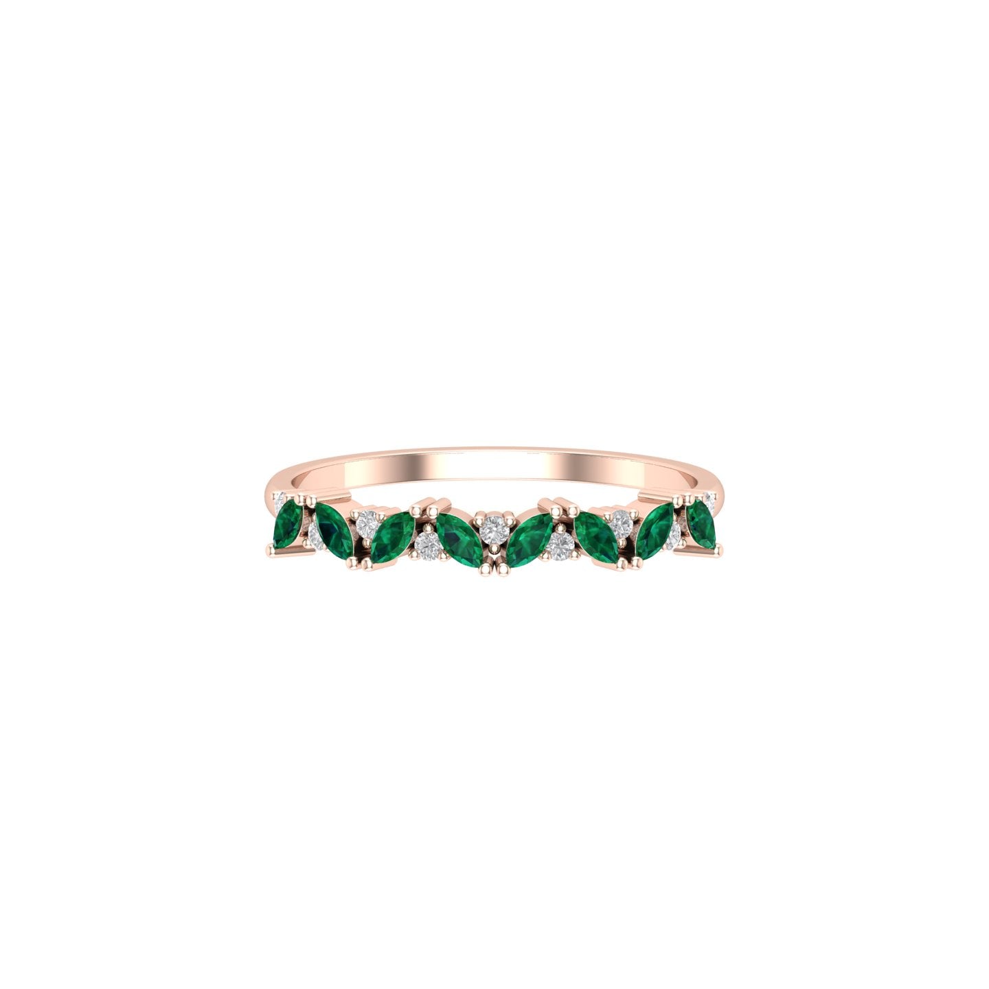 Solid Gold Marquise Emerald and Diamond Ring