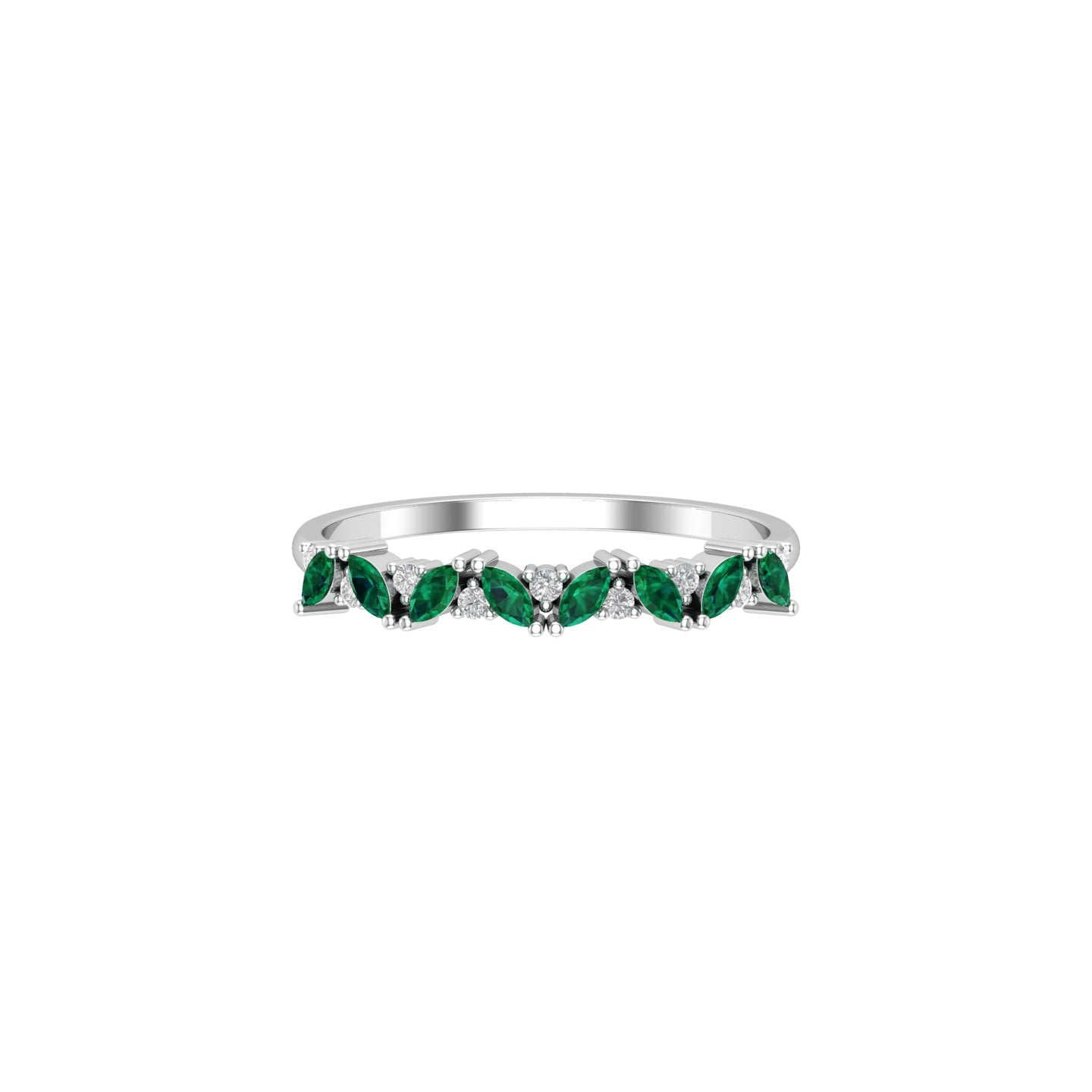 Solid Gold Marquise Emerald and Diamond Ring