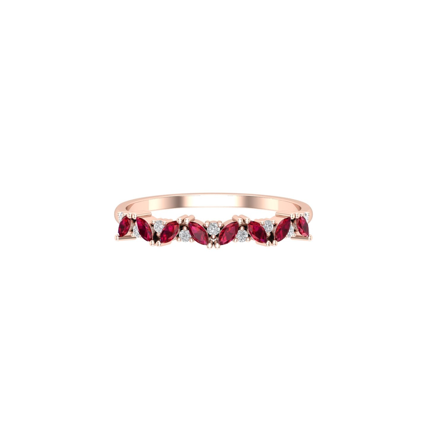 Solid Gold Marquise Ruby and Diamond Ring