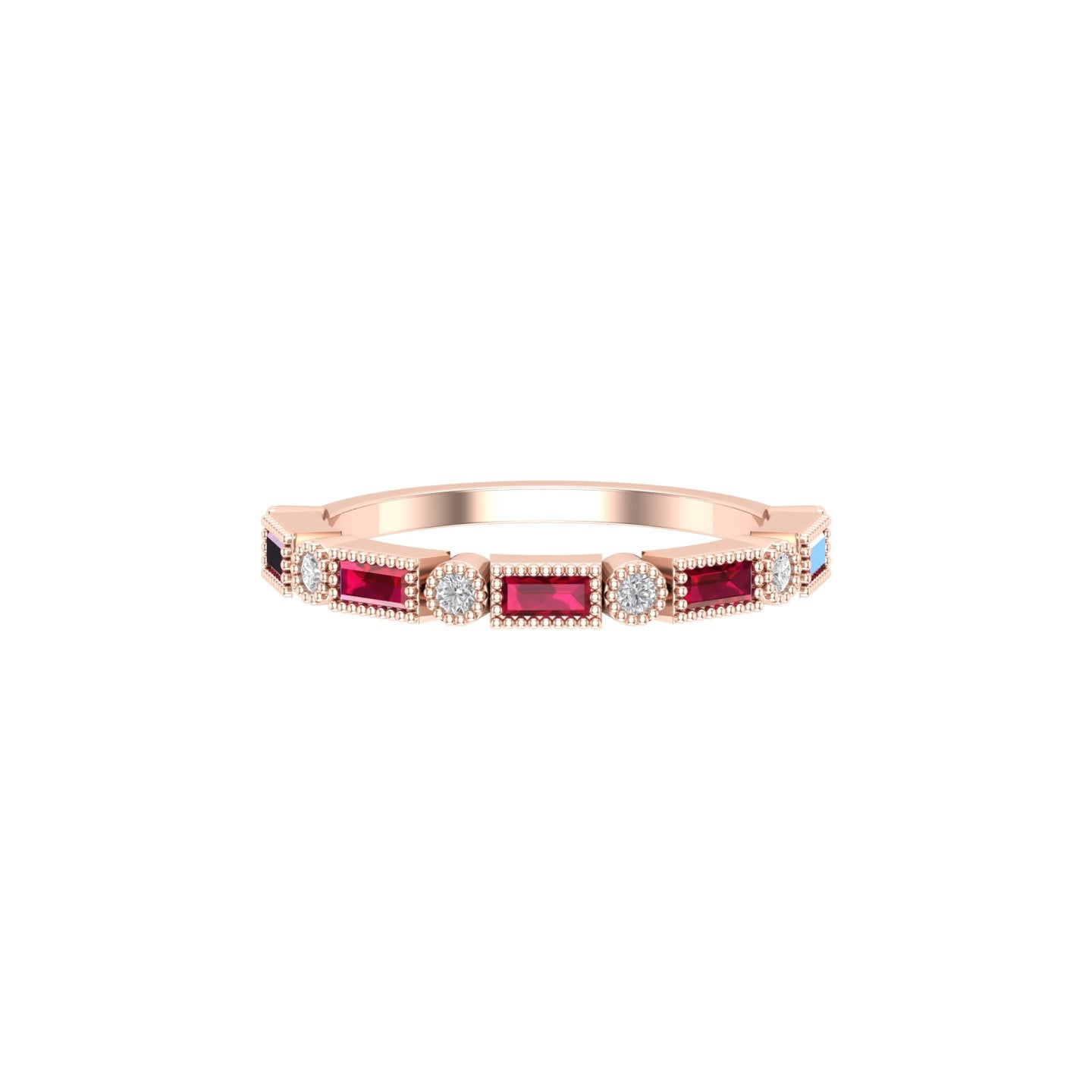 Solid Gold Diamond and Ruby Baguette Ring