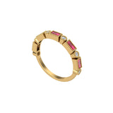 Solid Gold Diamond and Ruby Baguette Ring