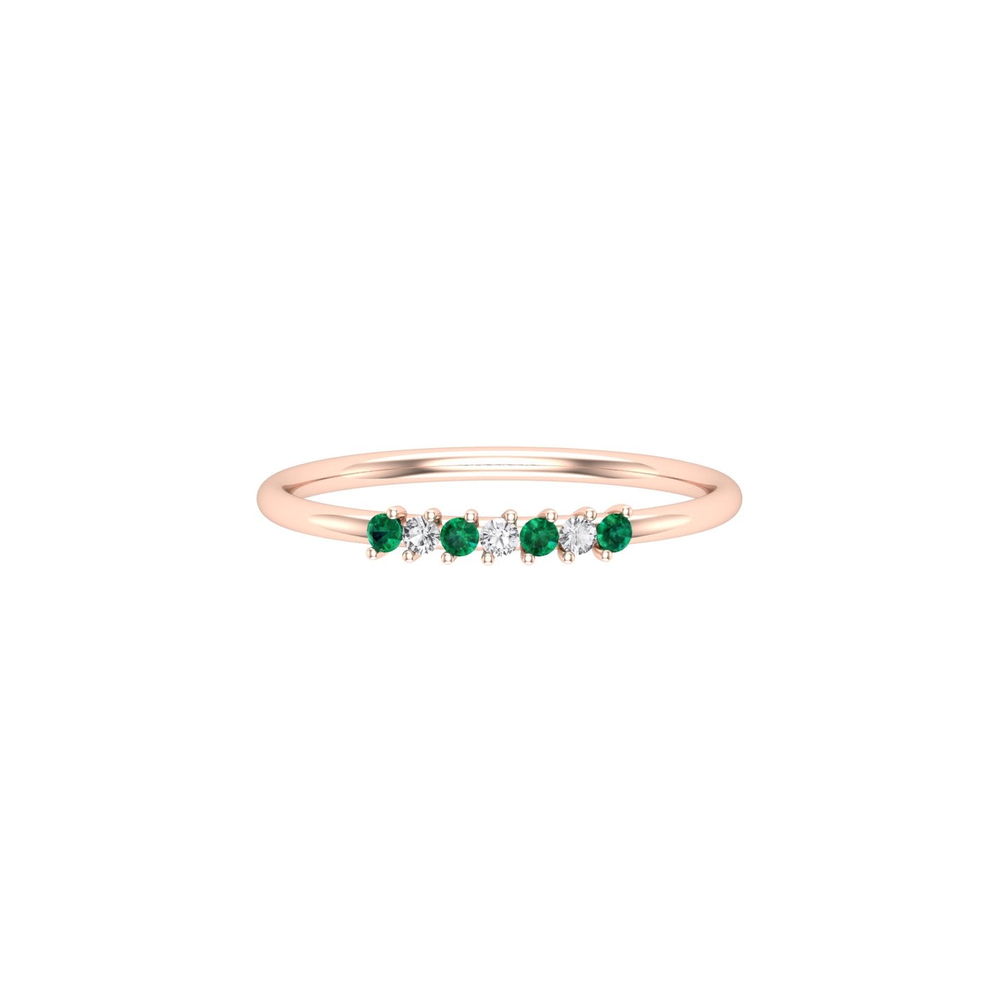 Solid Gold Emerald and Diamond Wedding Band
