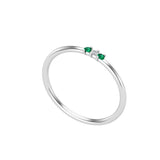 Solid Gold Emerald and Diamond Thin Stacking Ring