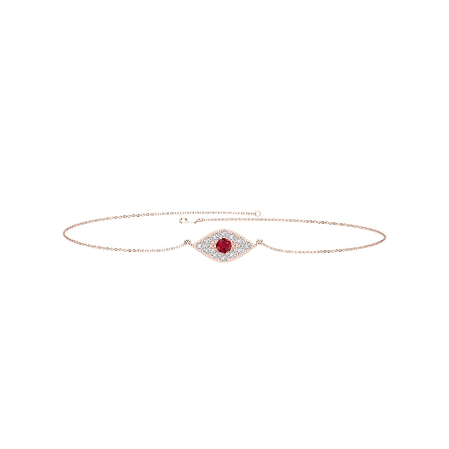 Solid Gold Ruby Diamond Evil Eye Bracelet