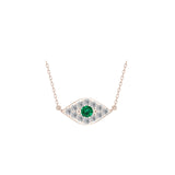 Solid Gold Diamond Emerald Evil Eye Necklace