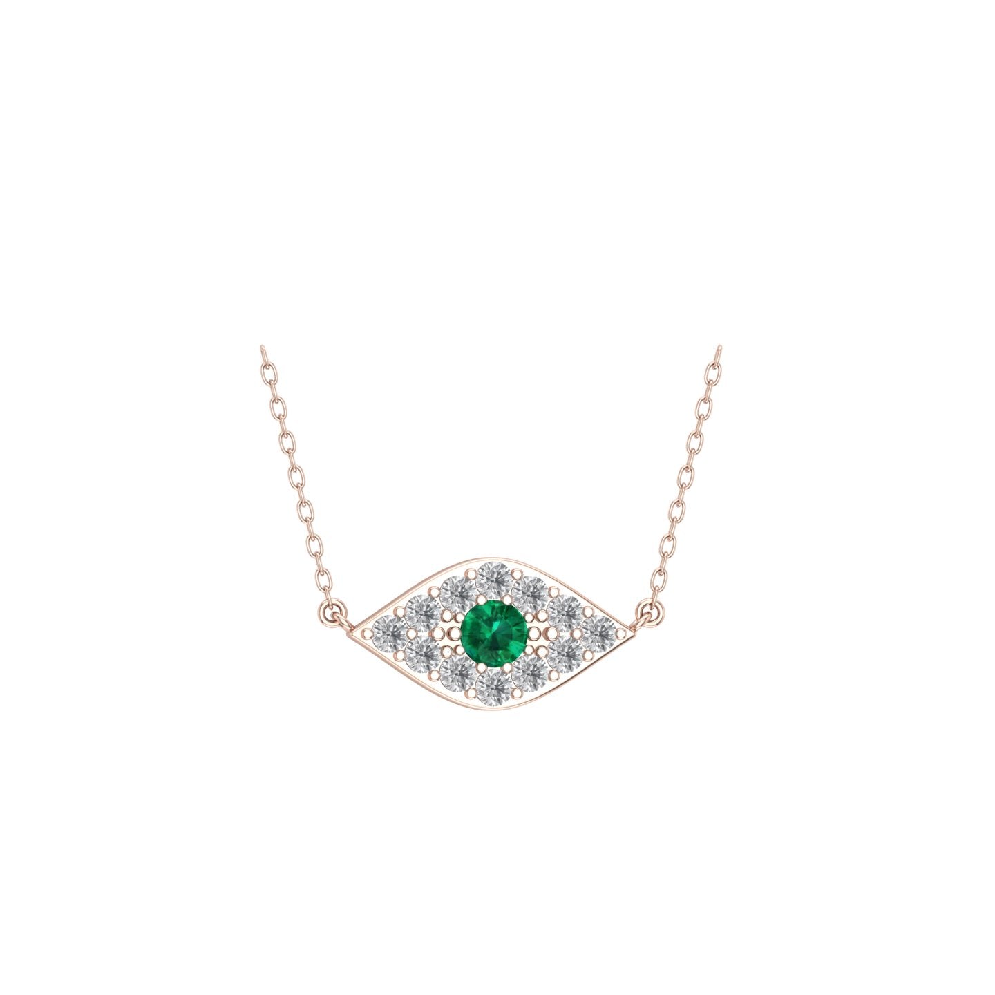 Solid Gold Diamond Emerald Evil Eye Necklace