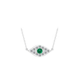 Solid Gold Diamond Emerald Evil Eye Necklace