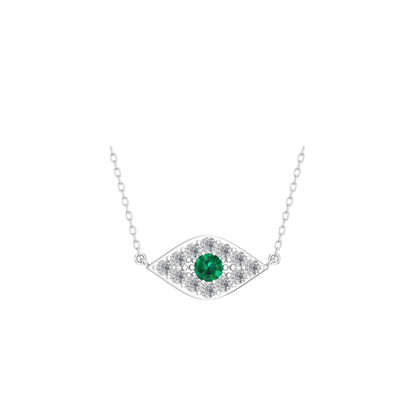 Solid Gold Diamond Emerald Evil Eye Necklace