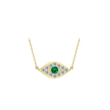 Solid Gold Diamond Emerald Evil Eye Necklace
