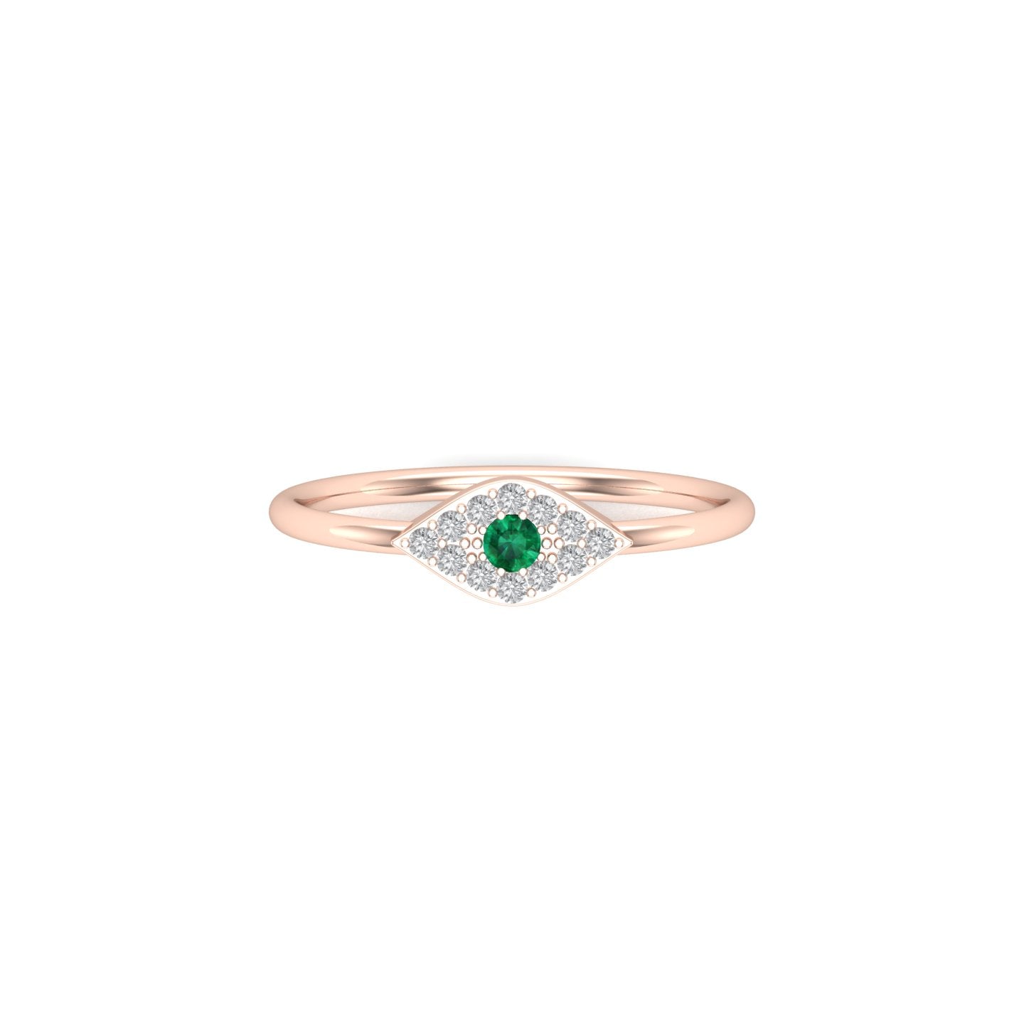 Solid Gold Emerald and Diamond Evil Eye Ring