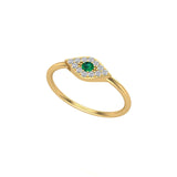 Solid Gold Emerald and Diamond Evil Eye Ring