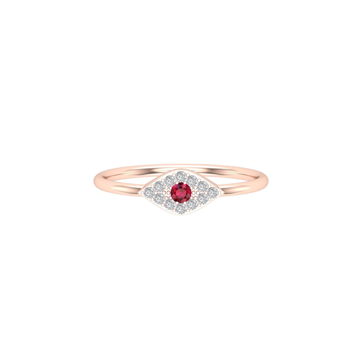 Solid Gold Ruby Diamond Evil Eye Ring