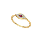 Solid Gold Ruby Diamond Evil Eye Ring