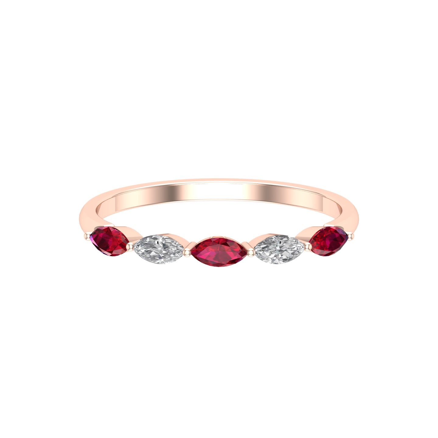 Solid Gold Ruby Diamond Marquise Band