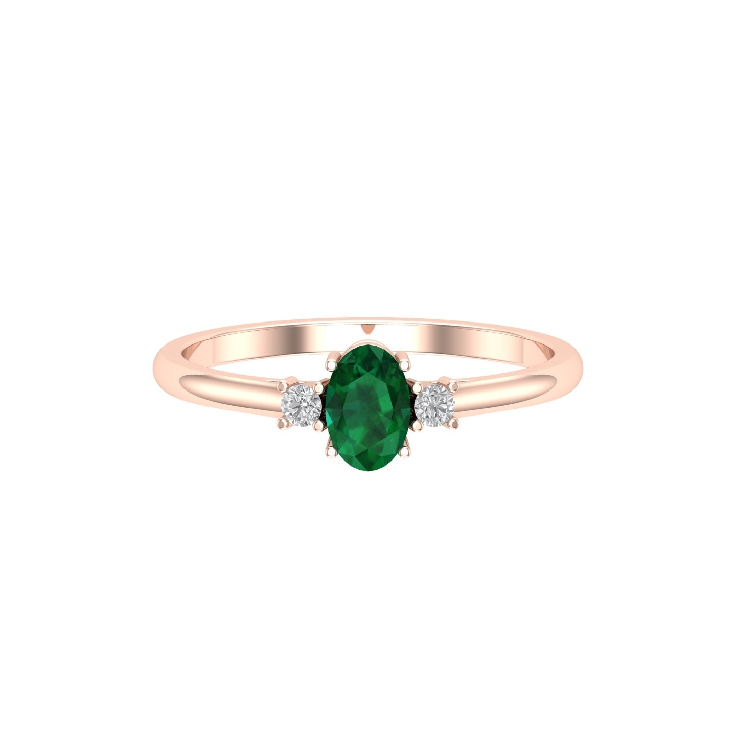 Solid Gold Emerald Diamond Oval Stacking Ring