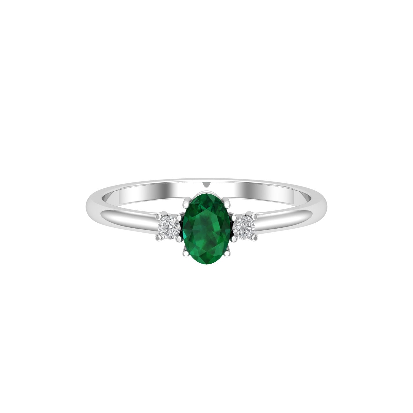 Solid Gold Emerald Diamond Oval Stacking Ring