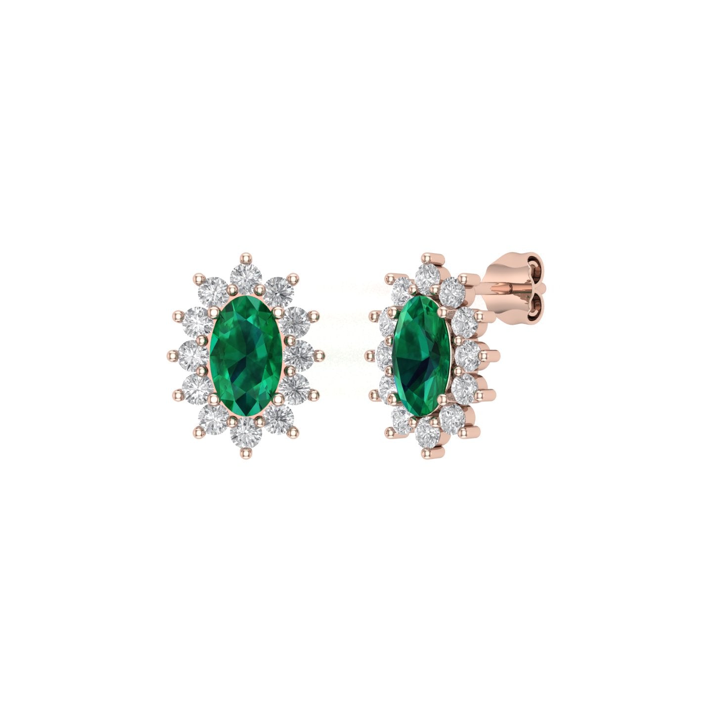 Solid Gold Emerald Diamond Studs Earrings