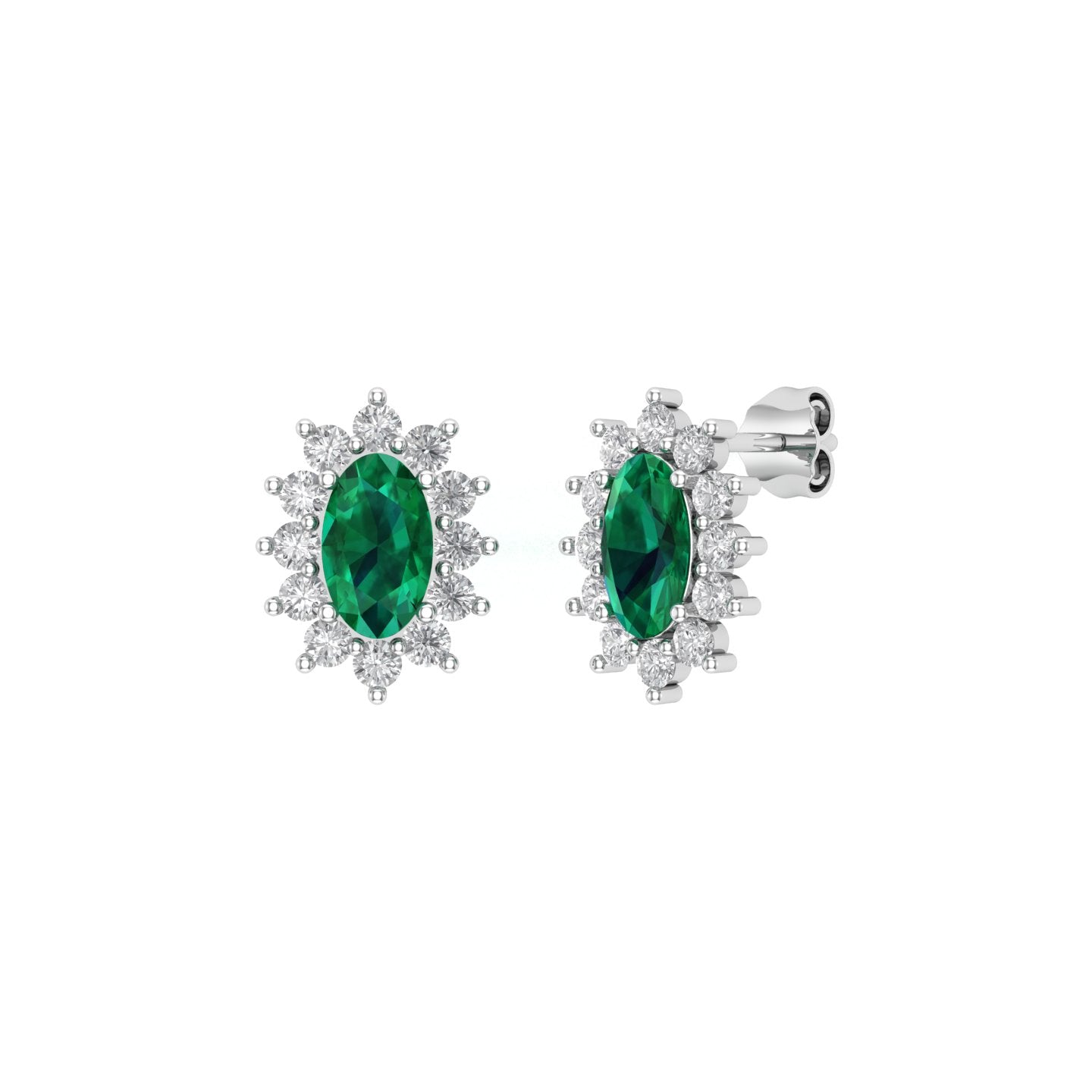 Solid Gold Emerald Diamond Studs Earrings