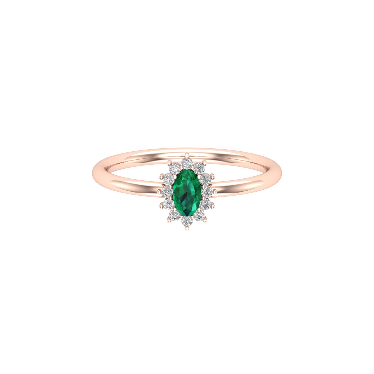Solid Gold Oval Emerald Diamond Ring