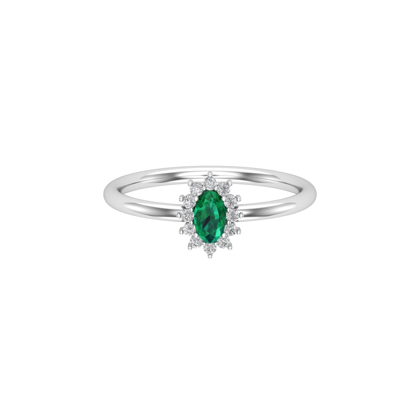 Solid Gold Oval Emerald Diamond Ring