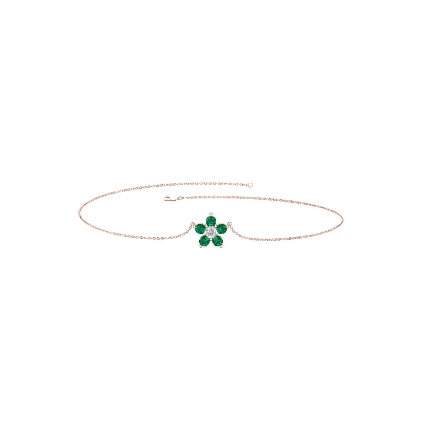 Solid Gold Diamond Emerald Floral Bracelet