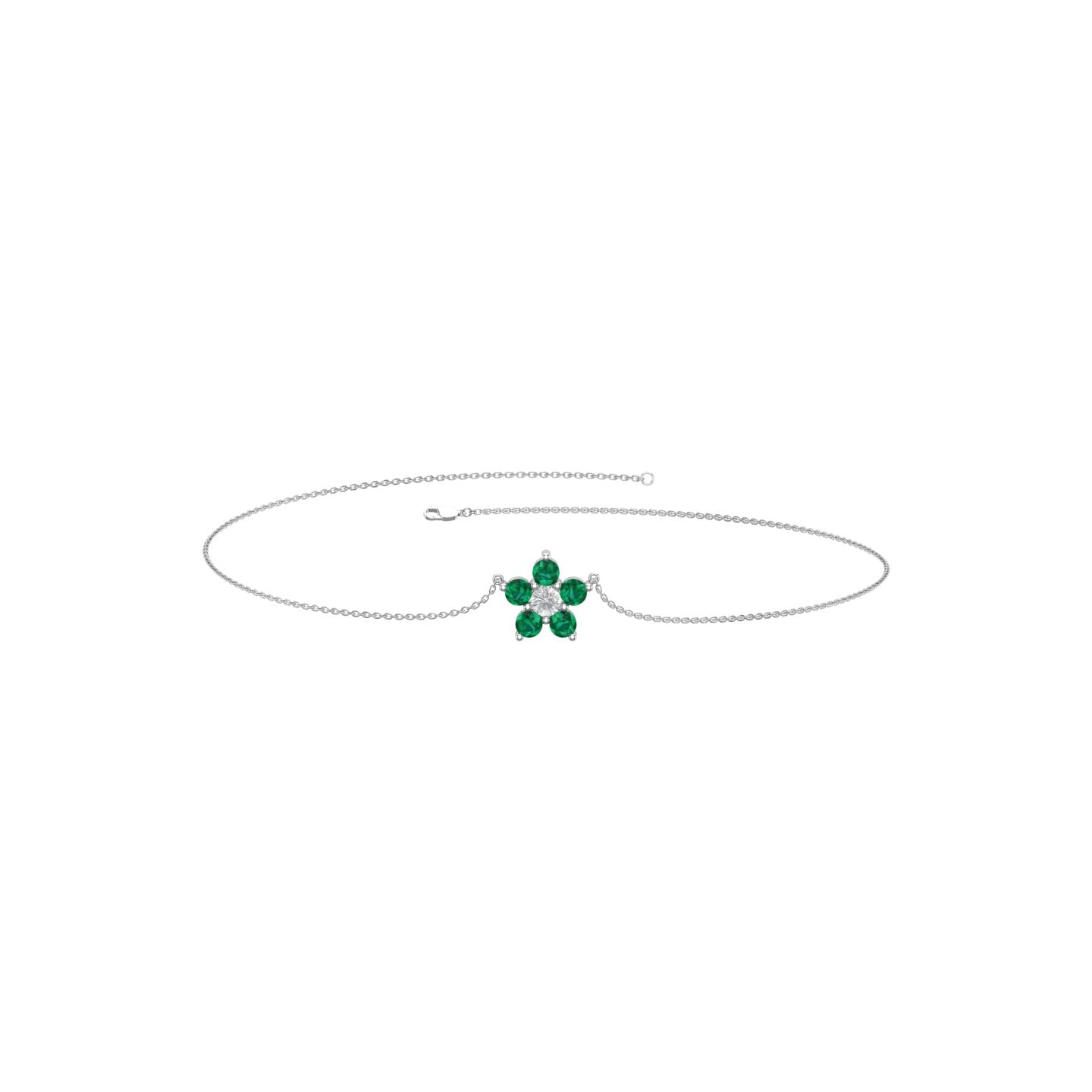 Solid Gold Diamond Emerald Floral Bracelet