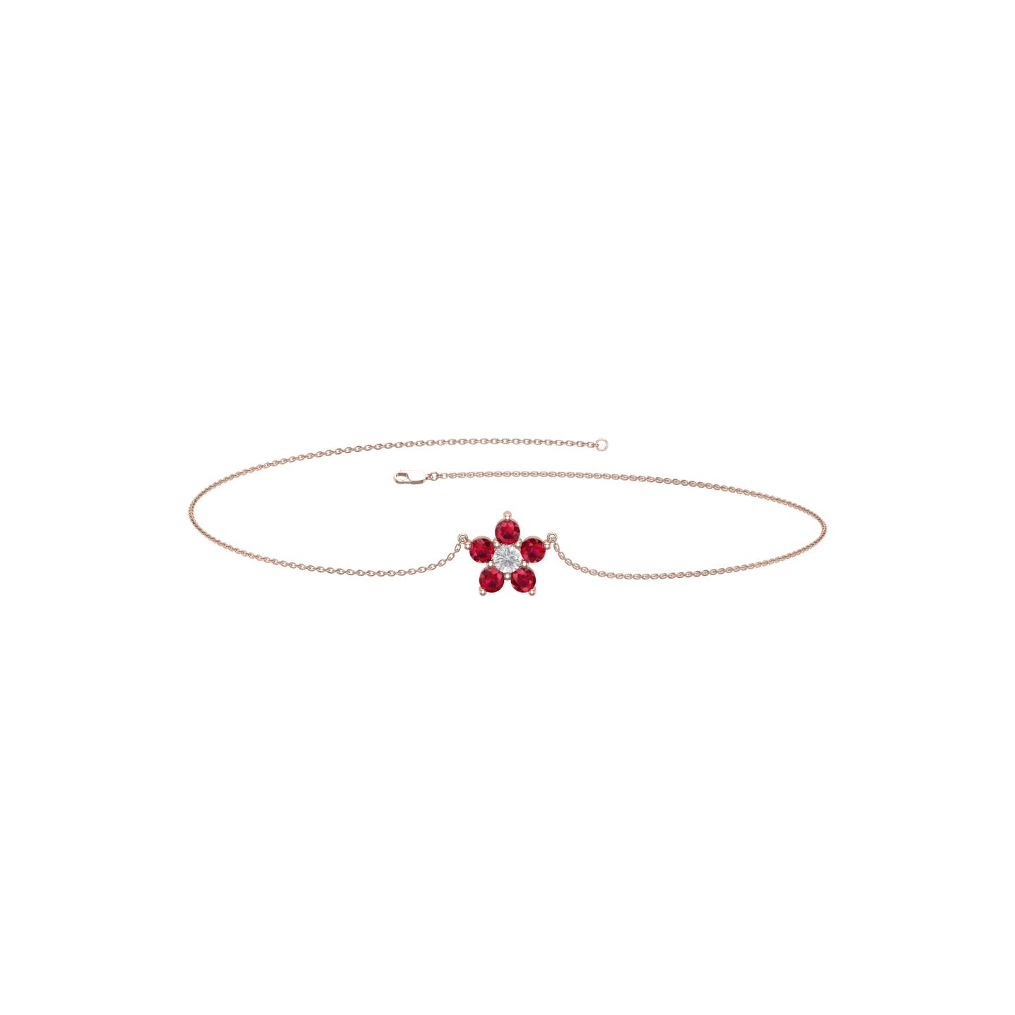 Solid Gold Ruby Diamond Floral Bracelet