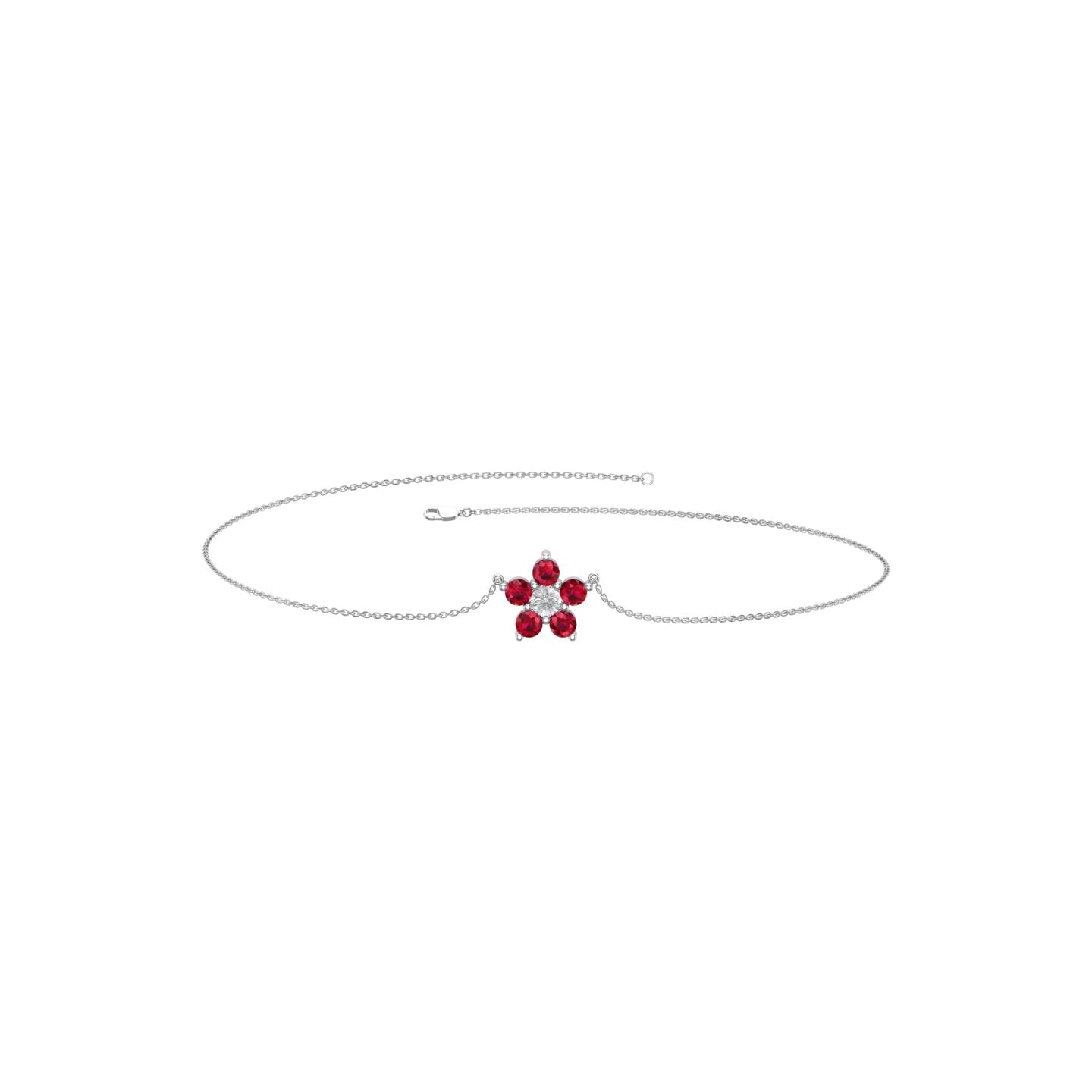 Solid Gold Ruby Diamond Floral Bracelet