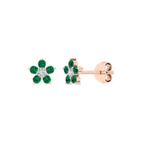 Solid Gold Emerald Floral Studs
