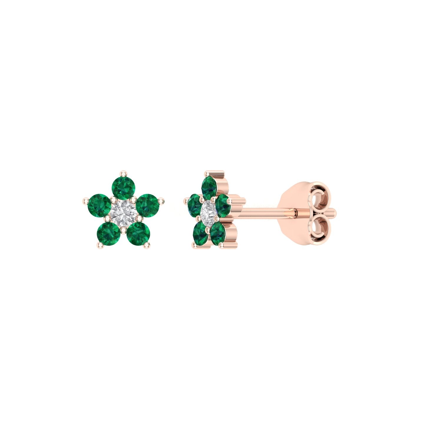 Solid Gold Emerald Floral Studs