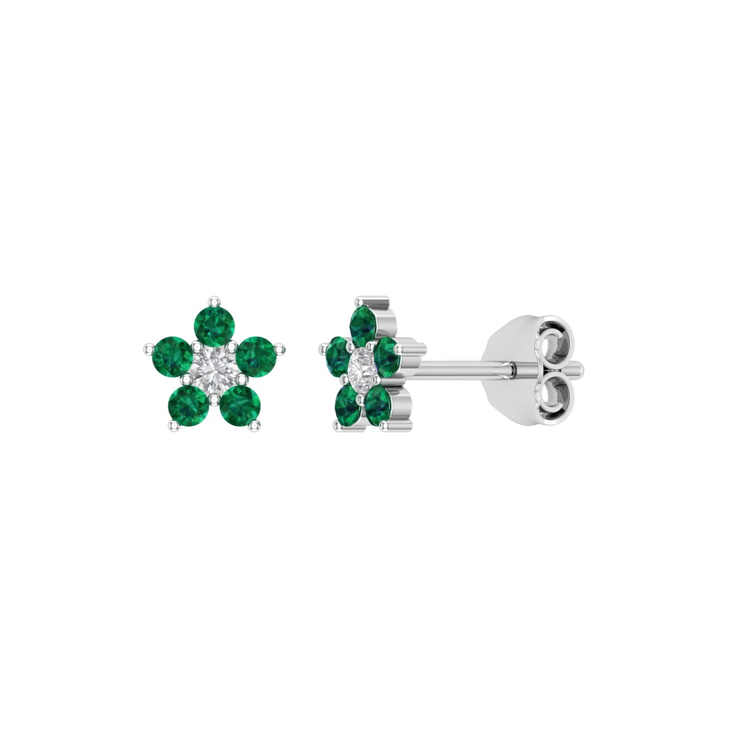 Solid Gold Emerald Floral Studs