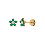 Solid Gold Emerald Floral Studs