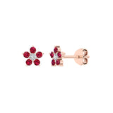 Solid Gold Ruby Floral Studs