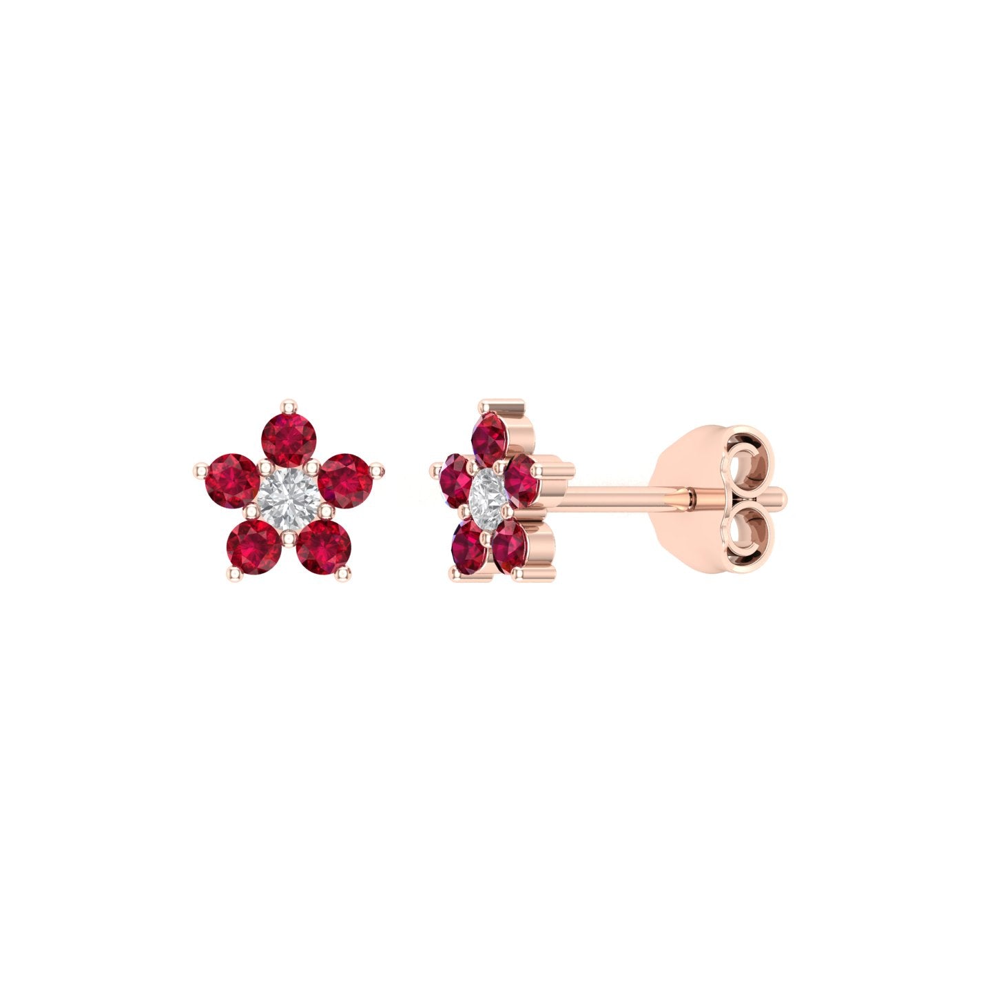 Solid Gold Ruby Floral Studs