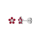 Solid Gold Ruby Floral Studs