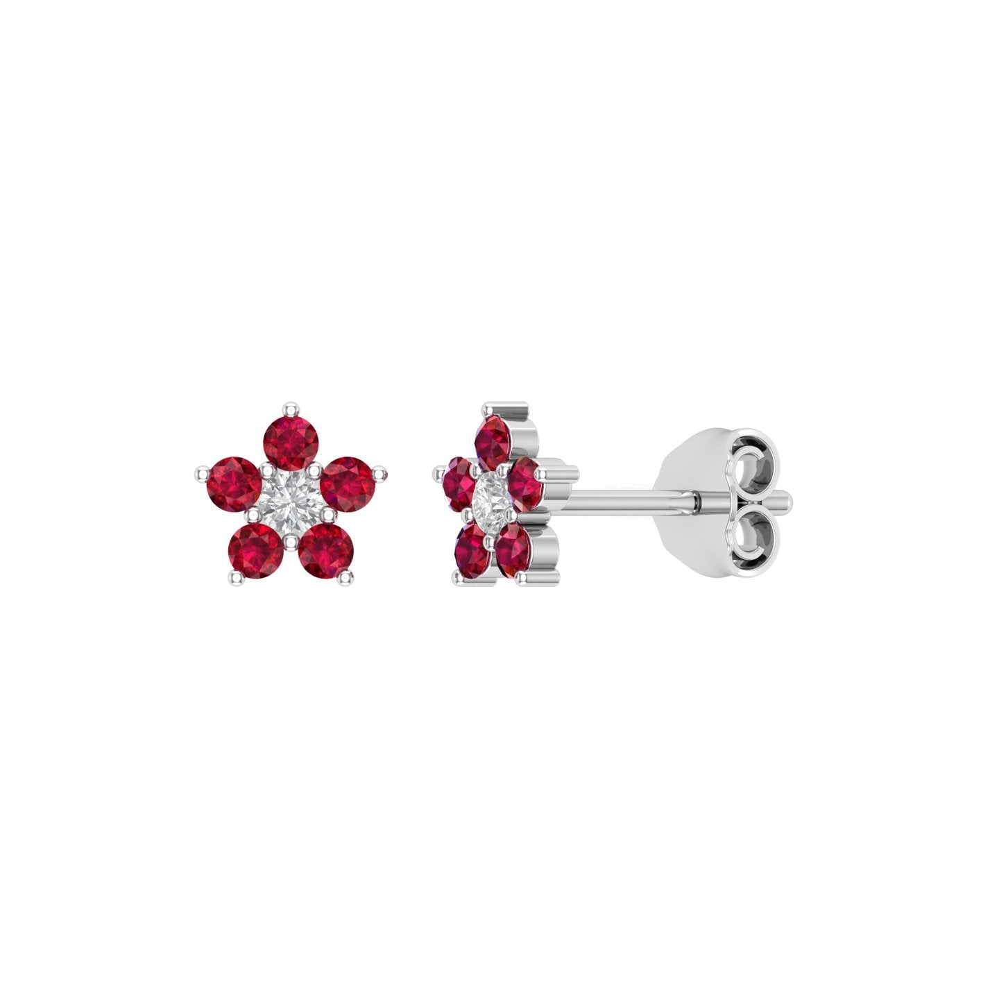 Solid Gold Ruby Floral Studs