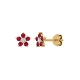 Solid Gold Ruby Floral Studs