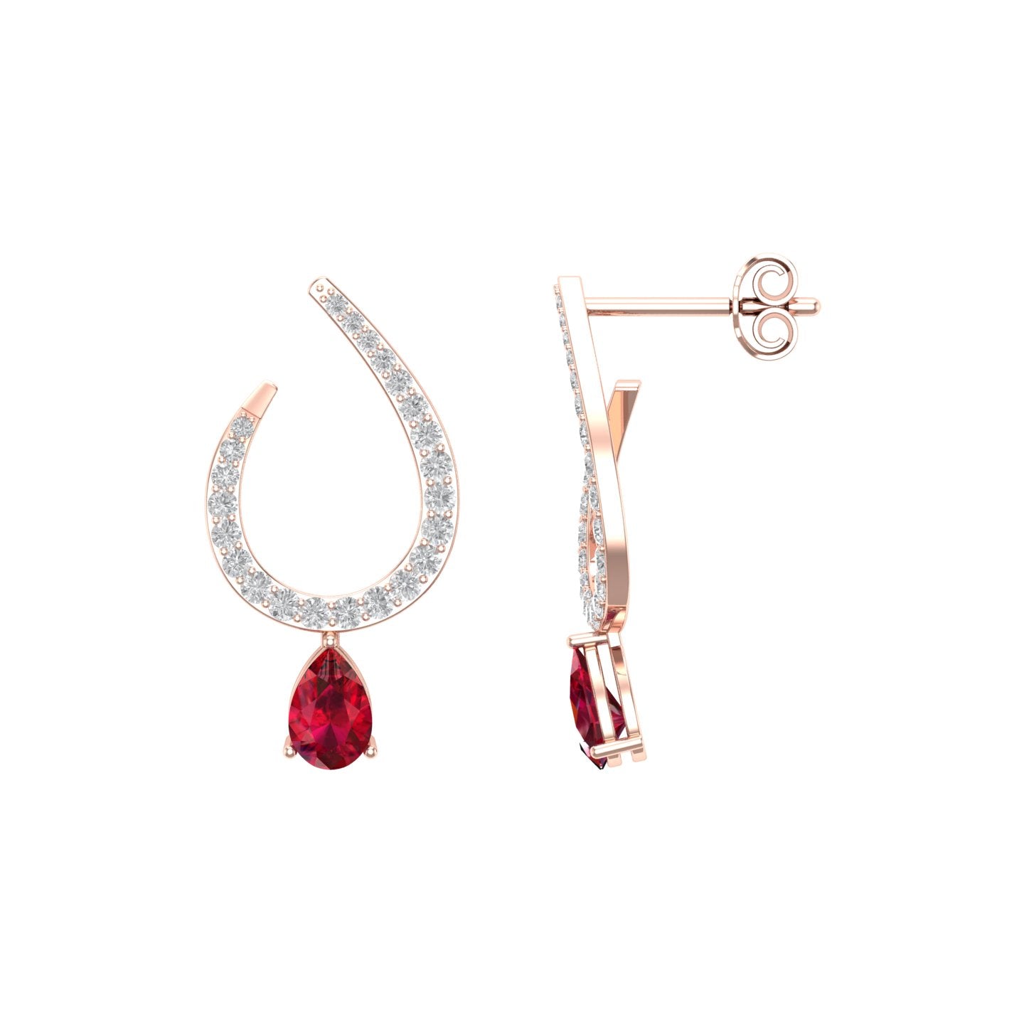 Solid Gold Diamond Ruby Dangle Studs