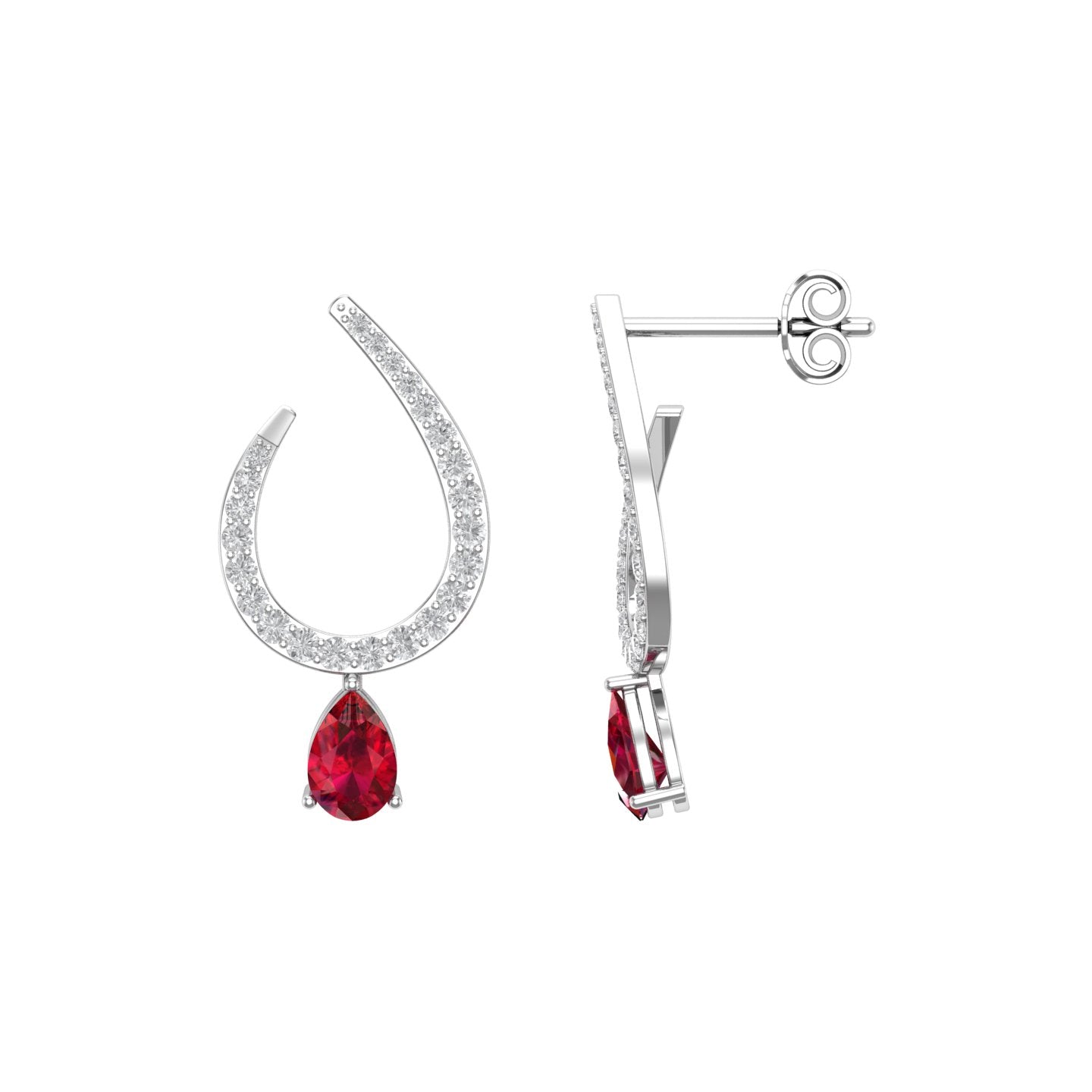 Solid Gold Diamond Ruby Dangle Studs