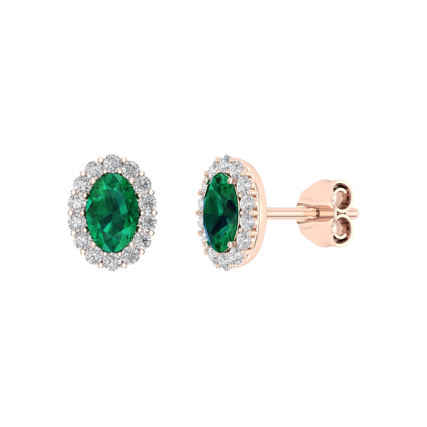 Solid Gold Emerald Diamond Statement Stud Earrings