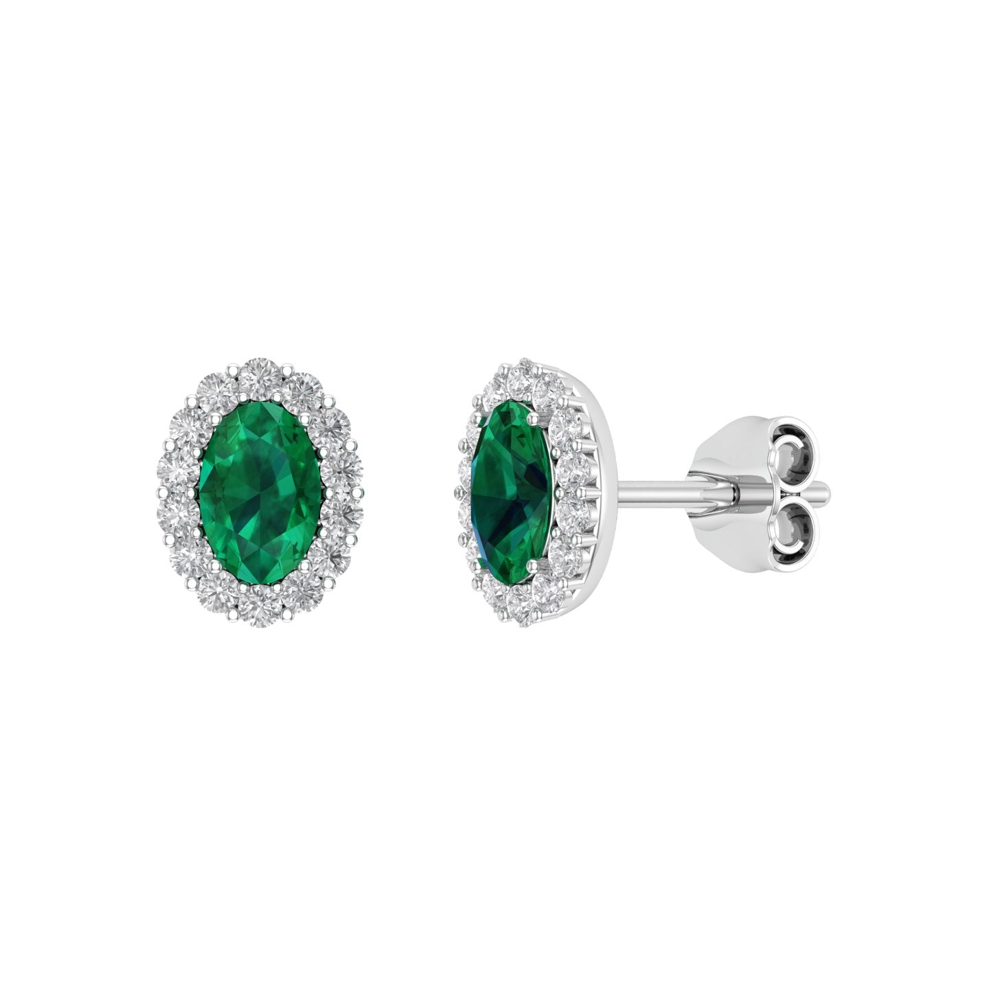 Solid Gold Emerald Diamond Statement Stud Earrings