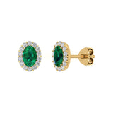 Solid Gold Emerald Diamond Statement Stud Earrings