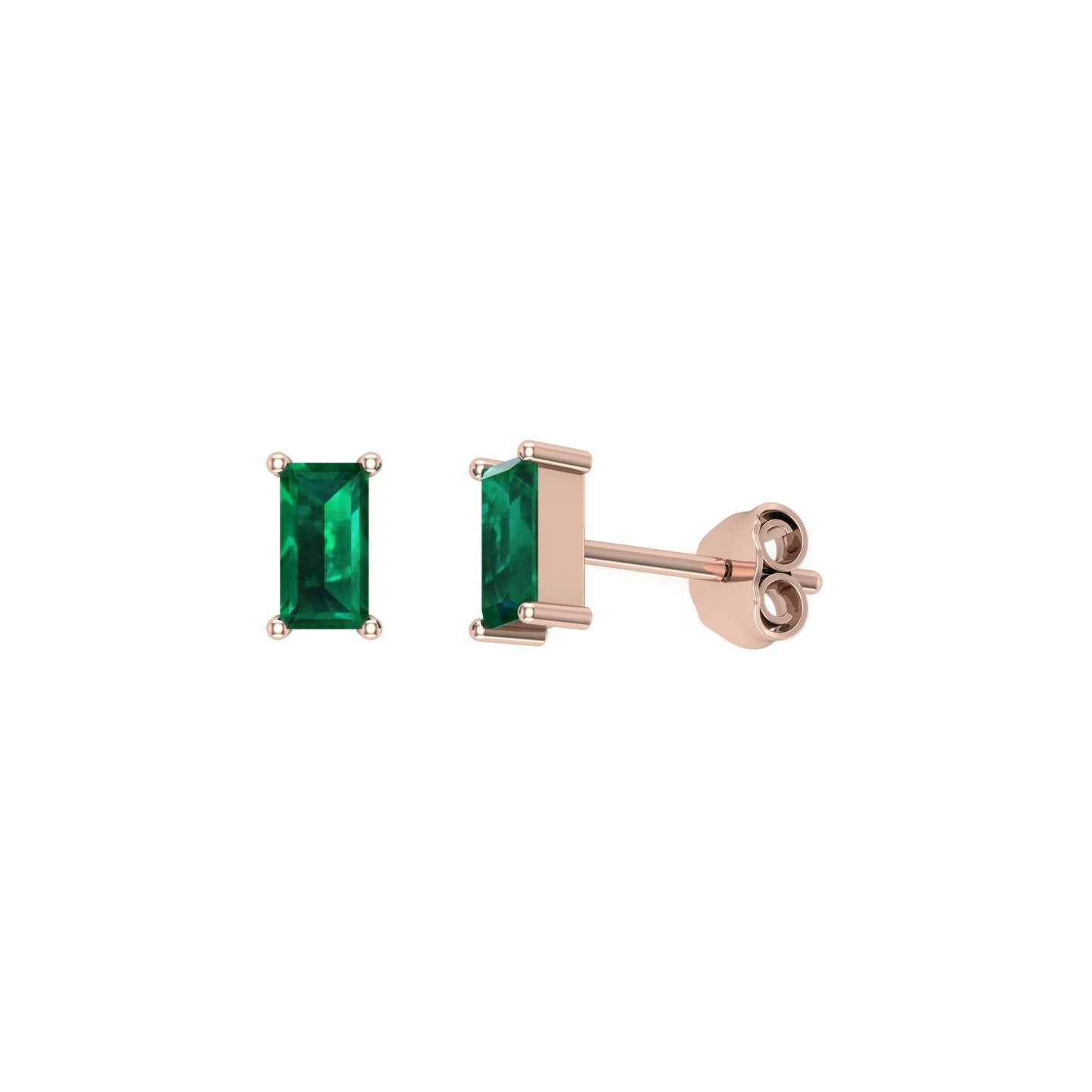 Solid Gold Emerald Baguette Studs