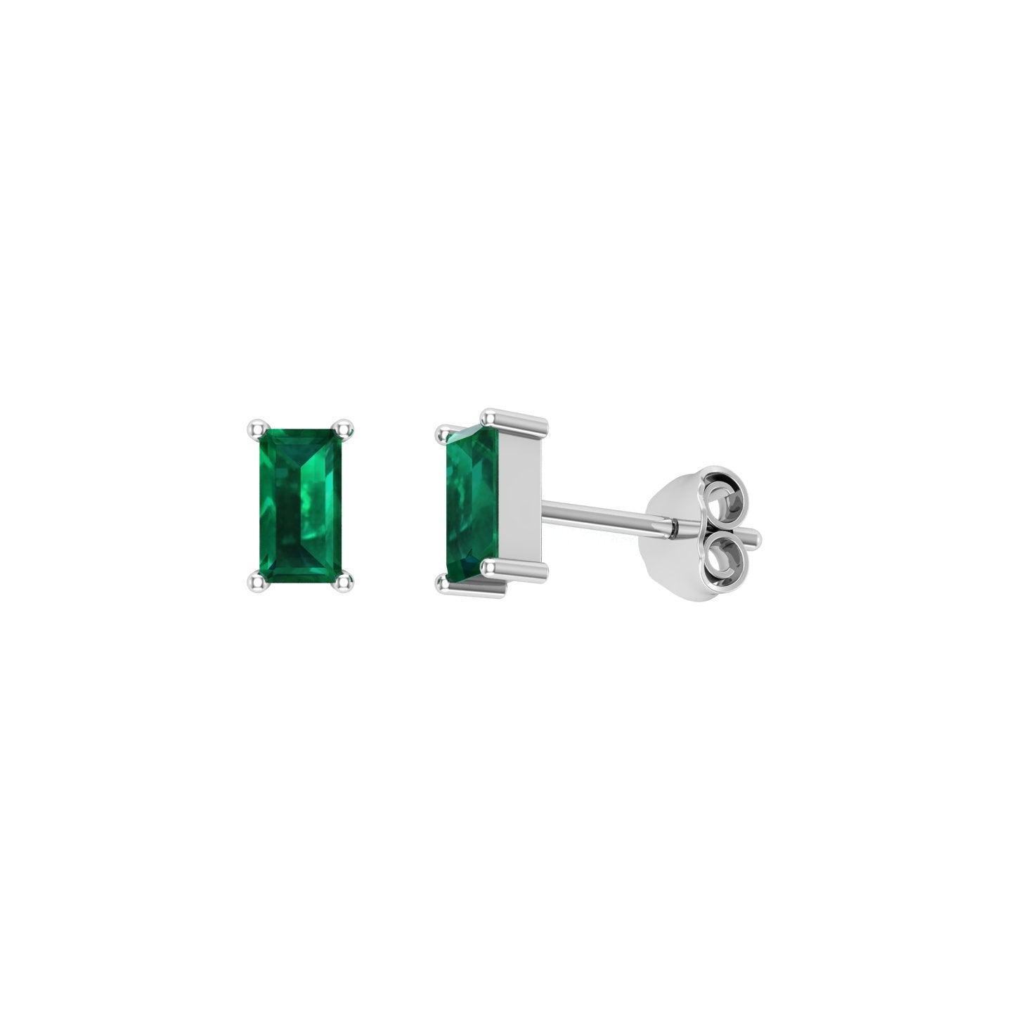 Solid Gold Emerald Baguette Studs
