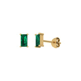 Solid Gold Emerald Baguette Studs