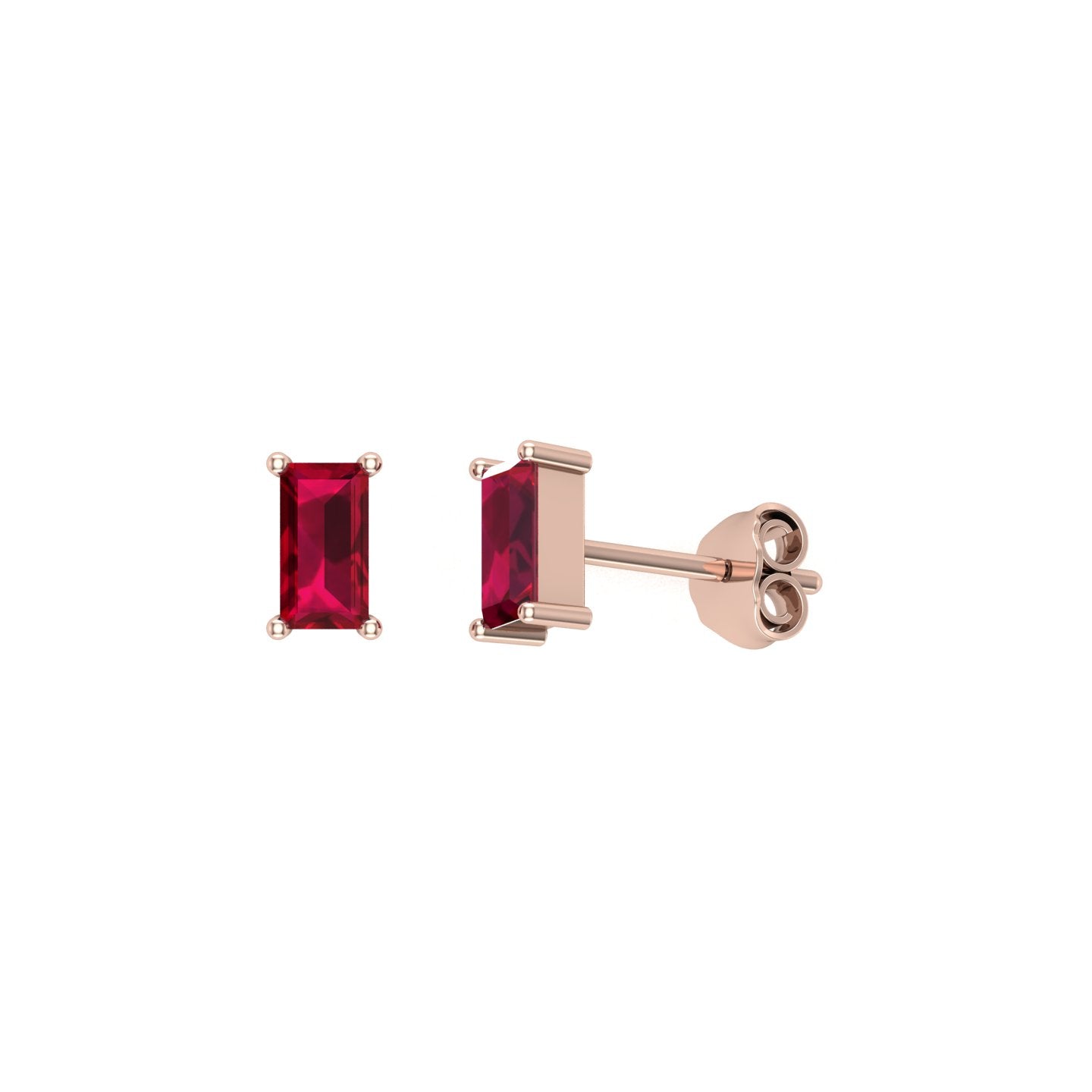 Solid Gold Ruby Baguette Studs