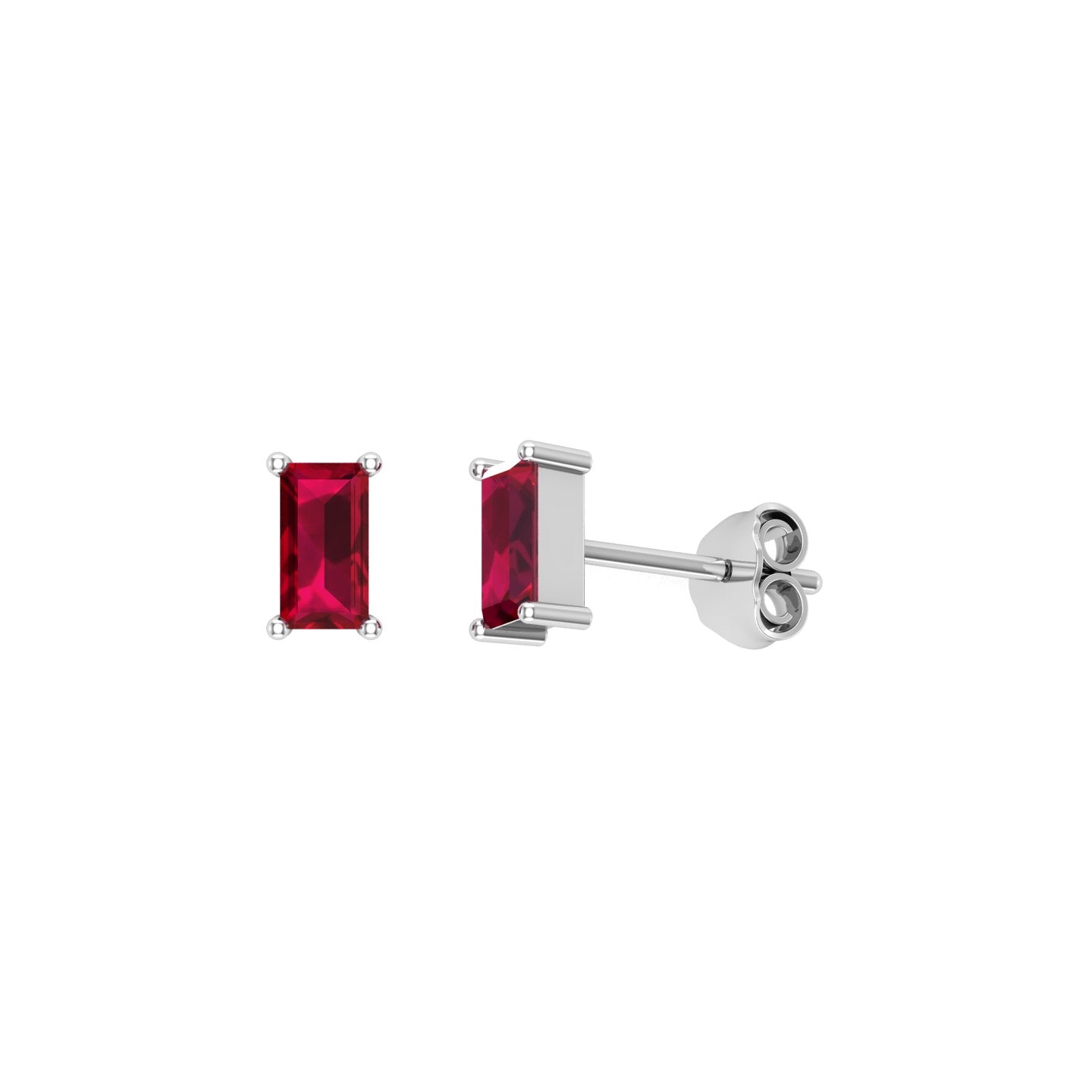 Solid Gold Ruby Baguette Studs